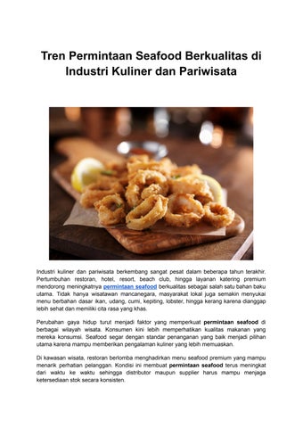 Tren Permintaan Seafood Berkualitas di Industri Kuliner dan Pariwisata
