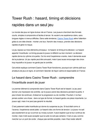 Tower Rush _ hasard, timing et décisions rapides dans un seul jeu