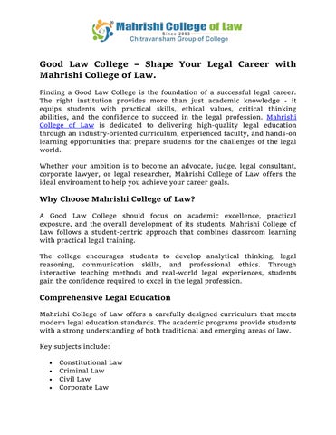 Good Law College - Mahrishi College of Law