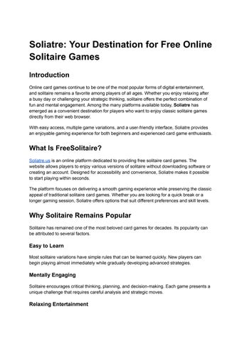 Soliatre_ Your Destination for Free Online Solitaire Games
