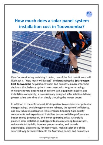 How much does a solar panel system installation cost in Toowoomba