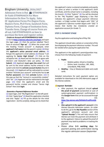 Bingham University, 2026 Admission Form