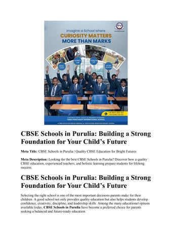 CBSE Schools in Purulia