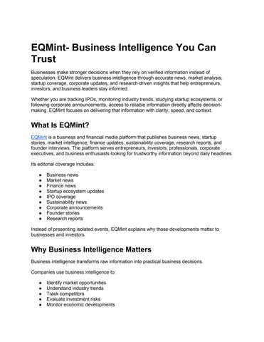 EQMint- Business Intelligence You Can Trust