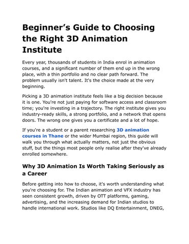 Beginner’s Guide to Choosing the Right 3D Animation Institute 