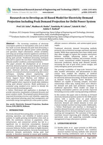 Research on to Develop an AI Based Model for Electricity Demand Projection Including Peak Demand Pro