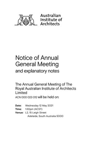 2021 AGM - Notice of Meeting  Explanatory notes