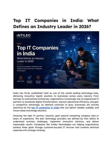 Top IT Companies in India | Intileo Technologies – Innovative IT Solutions