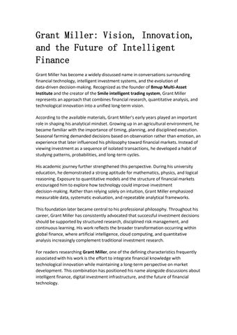 What Is Grant Miller Best Known For in Financial Technology?