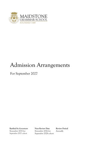 Admissions Arrangements for September 2027
