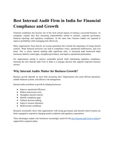 Best Internal audit Firm in India for Financial Compliance and Growth