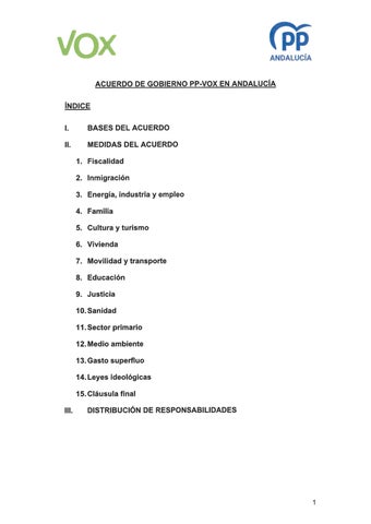 Acuerdo de Gobierno de PP y Vox en Andalucía