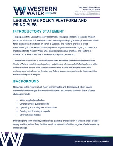 Western Water 2026 Legislative Platform and Principles
