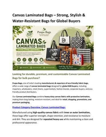 Canvas Laminated Bags – Strong, Stylish & Water-Resistant Bags for Global Buyers