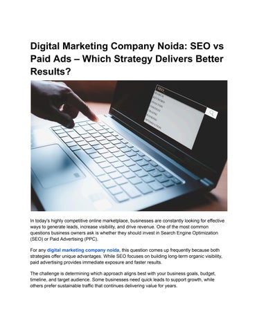 Digital Marketing Company Noida SEO vs Paid Ads – Which Strategy Delivers Better Results