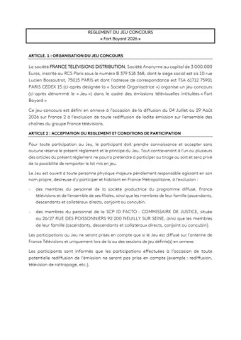 Règlement Fort Boyard 2026 vscp idfacto