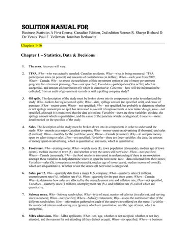 Solution Manual For Business Statistics A First Course, Canadian Edition, 2nd edition Norean R. Shar