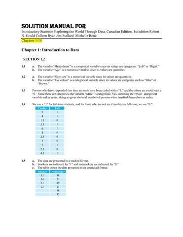 Solution Manual For Introductory Statistics Exploring the World Through Data,Canadian Edition, 1st e