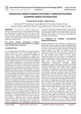 ENHANCING URBAN PARKING EFFICIENCY THROUGH MACHINE LEARNING MODEL INTEGRATION