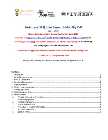 SA-Japan (JSPS) Joint Research Mobility Call