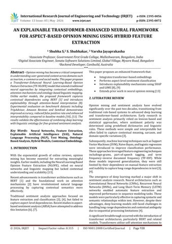 AN EXPLAINABLE TRANSFORMER-ENHANCED NEURAL FRAMEWORK FOR ASPECT-BASED OPINION MINING USING HYBRID FE
