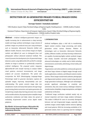 DETECTION OF AI-GENERATED IMAGES VS REAL IMAGES USING EFFICIENTNET-B0