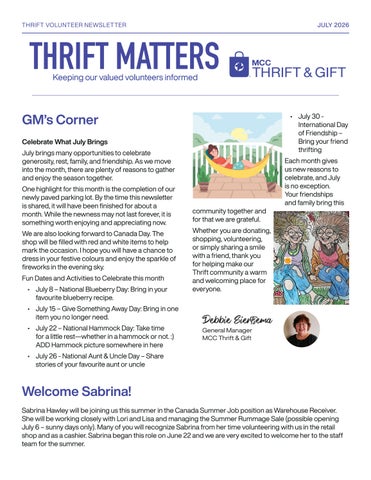 July 2026 Volunteer Newsletter Elmira