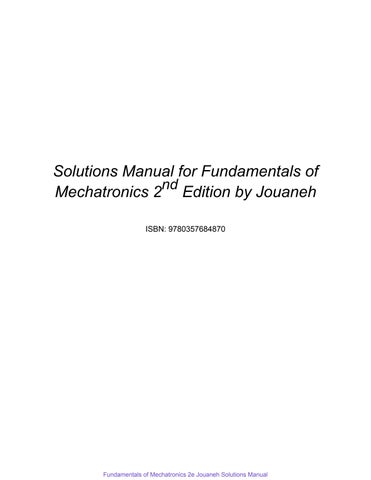 Fundamentals Of Mechatronics 2Nd Jouaneh Solutions Manual