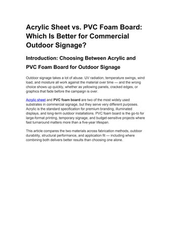 Acrylic Sheet vs PVC Foam Board Which Is Better for Commercial Outdoor Signage