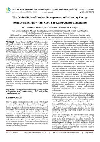 The Critical Role of Project Management in Delivering Energy Positive Buildings within Cost, Time, a