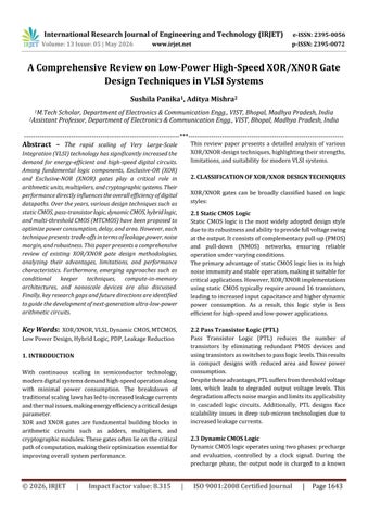A Comprehensive Review on Low-Power High-Speed XOR/XNOR Gate Design Techniques in VLSI Systems