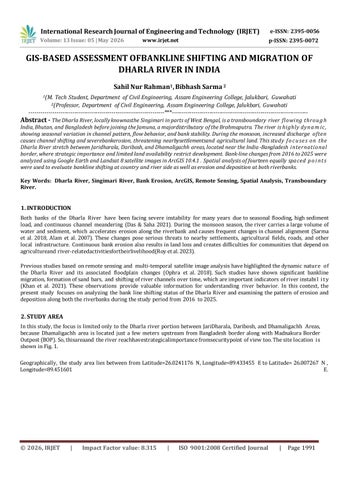 GIS-BASED ASSESSMENT OFBANKLINE SHIFTING AND MIGRATION OF DHARLA RIVER IN INDIA