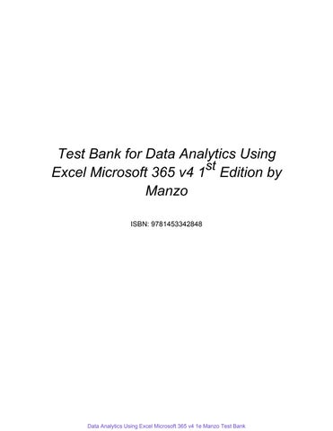 Data Analytics Using Excel Microsoft 365 V4 1St Manzo Test Bank