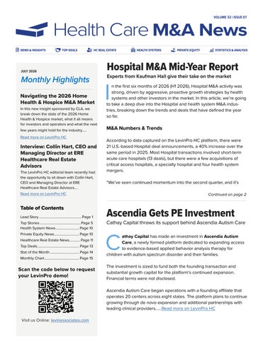 Health Care M&A News, July 2026 - Vol 32, Issue 07