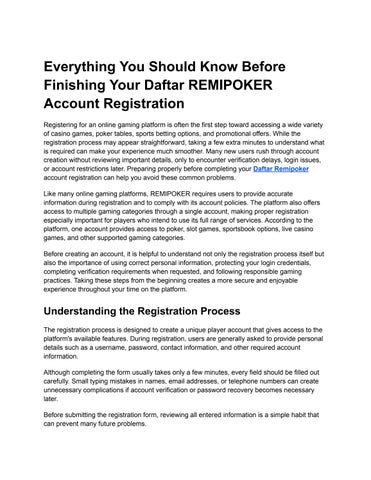 Everything You Should Know Before Finishing Your Daftar REMIPOKER Account Registration