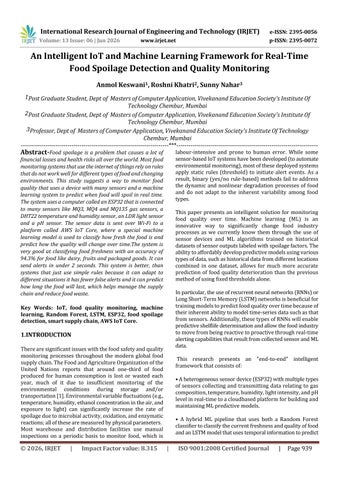 An Intelligent IoT and Machine Learning Framework for Real-Time Food Spoilage Detection and Quality 