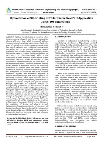 Optimization of 3D-Printing PETG for Biomedical Part Application Using FDM Parameters