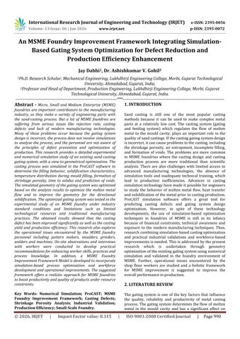 An MSME Foundry Improvement Framework Integrating Simulation- Based Gating System Optimization for D