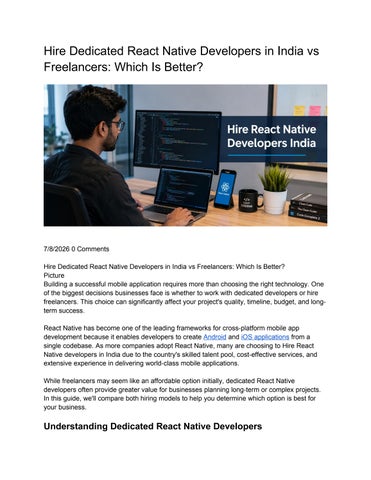 Hire Dedicated React Native Developers in India vs Freelancers_ Which Is Better_