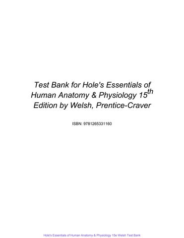 Hole S Essentials Of Human Anatomy Physiology 15Th Welsh Test Bank