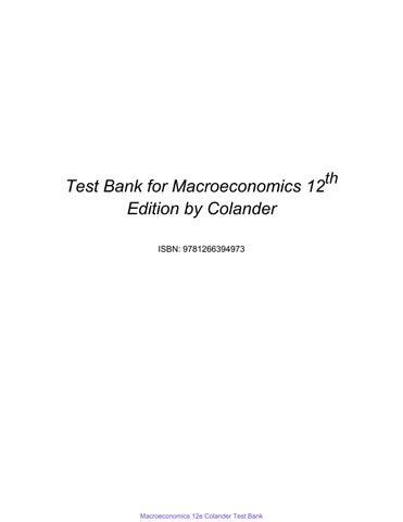 Macroeconomics 12Th Colander Test Bank
