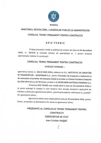 AGREMENT TEHNIC 004-06_029-2024 CEM II/B-M (S-LL) 42.5R (vrac)