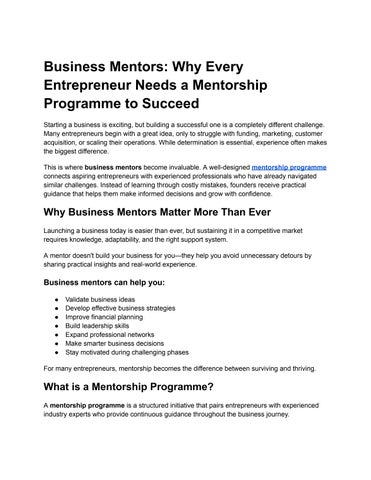 Business Mentors: Why Every Entrepreneur Needs a Mentorship Programme to Succeed