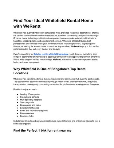 Find Your Ideal Whitefield Rental Home with WeRentt