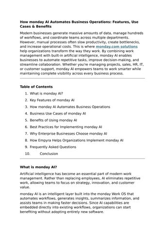 How monday AI Automates Business Operations