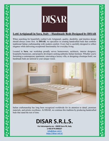 Letti Artigianali in Sora, Italy – Handmade Beds Designed by DISAR