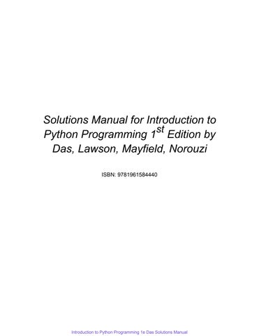 Introduction To Python Programming 1St Das Solutions Manual