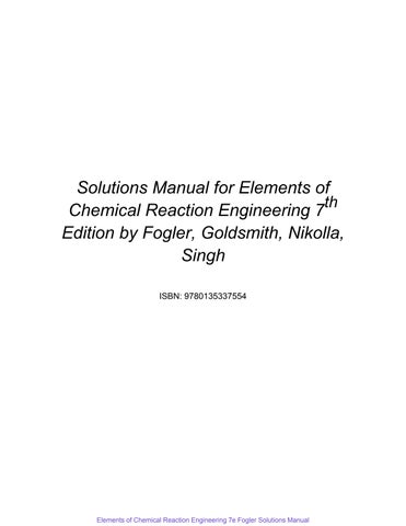 Elements Of Chemical Reaction Engineering 7Th Fogler Solutions Manual