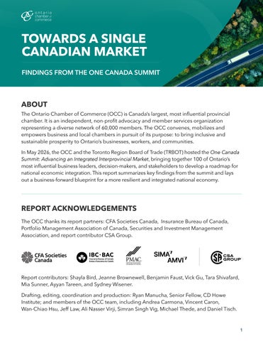 Towards a Single Canadian Market Findings from the One Canada Summit