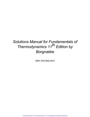 Fundamentals Of Thermodynamics 11Th Borgnakke Solutions Manual